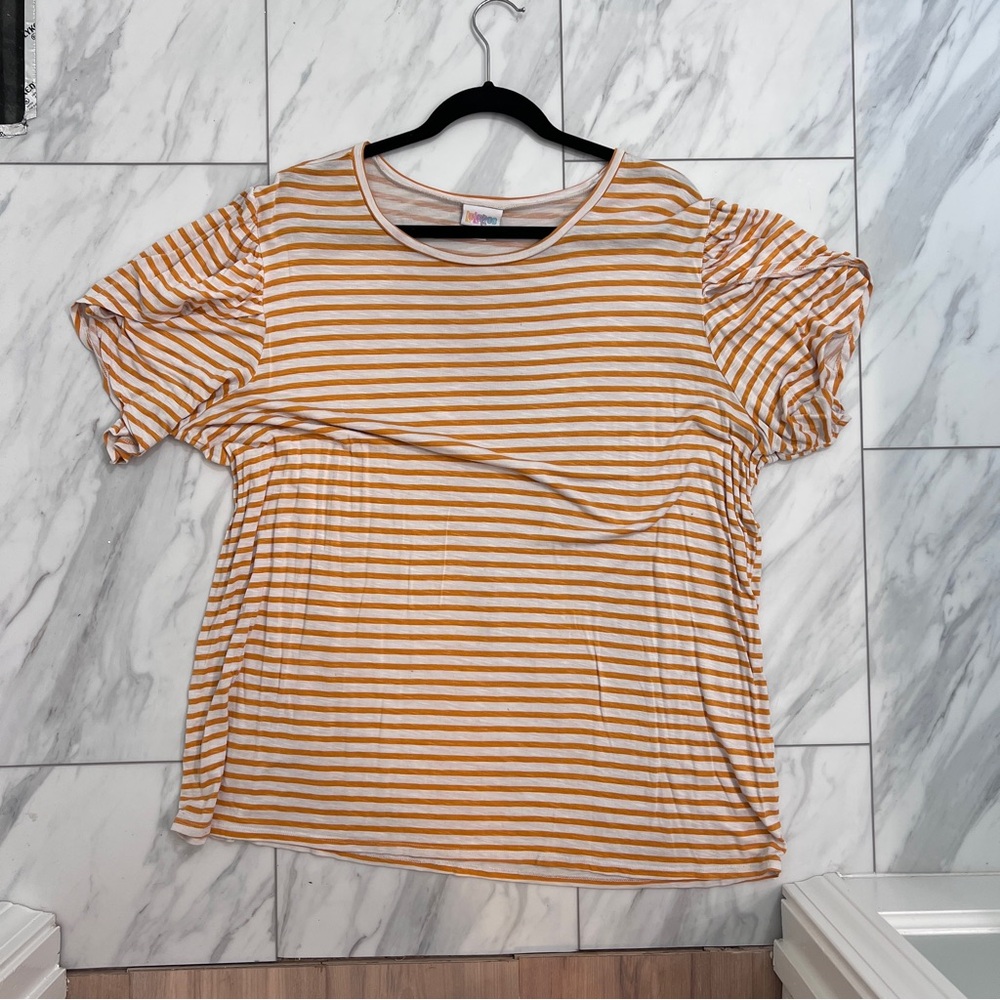 LuLaRoe Yellow Striped Short Sleeve Tee